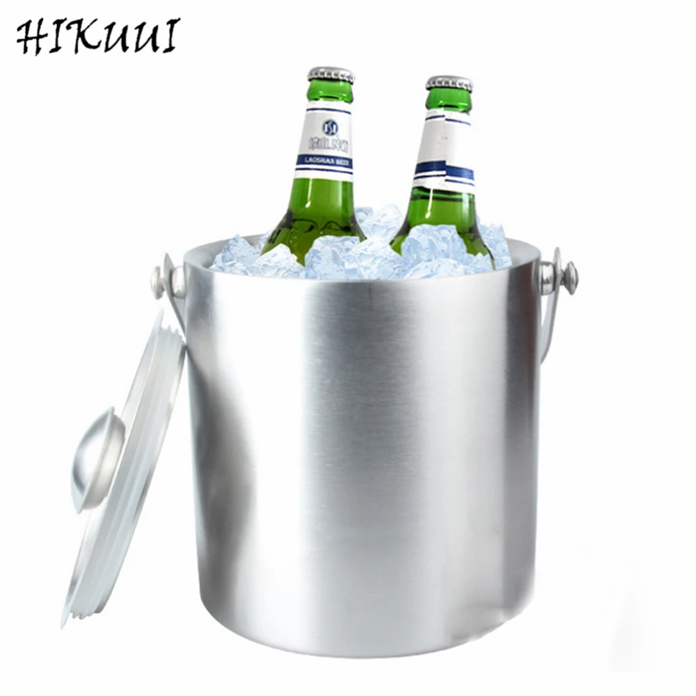2L Double Layer Stainless Steel Portable Ice Buckets Barware Kitchen