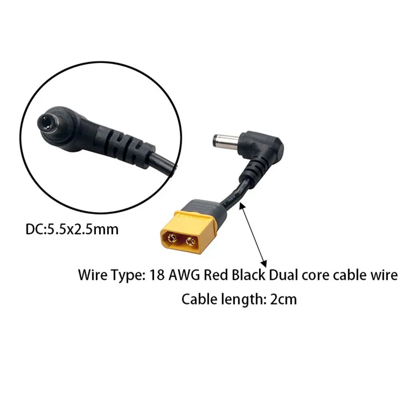 XT60 Male Plug DC 5.5mm2.5mm20mm Male Adapter for FPV Lipo Battery Fatshark Goggles (5)