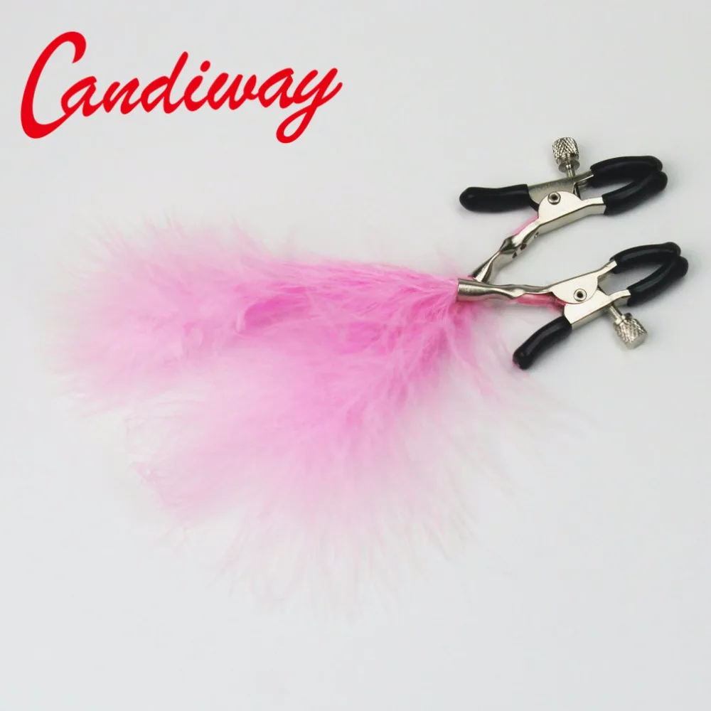 pink feather nipple clamps shaking stimulate milk for men female