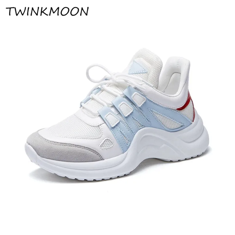 

Blue White Chunky Sneakers Women Fashion Color Mix Ins Hot Dad Sneakers Platform Trainers Walking Casual Ladies Shoes 2019