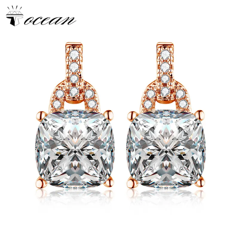 

Tocean Rose Gold Color Cute Square Romantic Jewelry Wedding Stud Earrings for Women AAA Zircon Engagement Accessories Gift a322