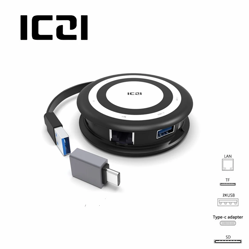 ICZI 5 в 1 USB C 3 0 двойной концентратор порт * 2 + TF/SD слот для карт RJ 45 ноутбуков MacBook Lenovo