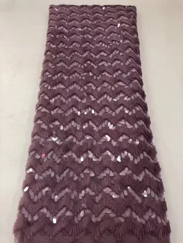 

New design French Net Sequin Lace Fabric 2019 Latest african sequence lace fabric with embroidery tulle fabric purple,YYZ0235