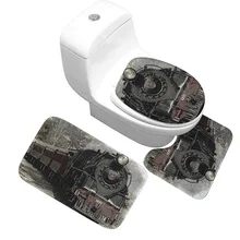 Комплект из 3 предметов, Memory Foam, ретро, с принтом поезда, коврик для ванной комнаты, Мягкий Нескользящий половик туалетный коврик, ванна, экран для душевой