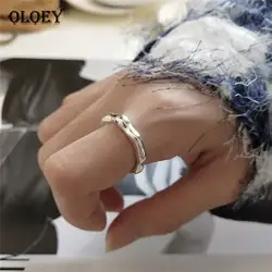Looey, корейское кольцо с буквой M, однотонное, из стерлингового серебра 925 пробы, вогнутое, глянцевая поверхность, регулируемые кольца для