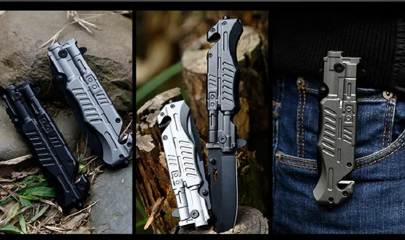 tactical folding knife aluminum handle outdoor camping hunting survival rescue pocket edc tools  (5)