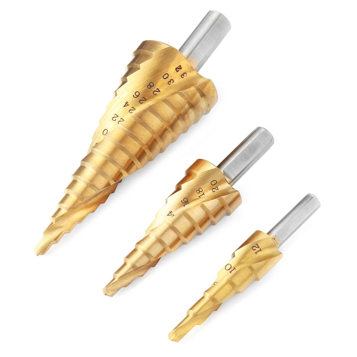 3Pcs 12/20/32mm Metric Spiral Step Drill Bit Set Cone Shape Hole Cutter