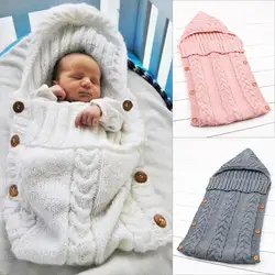 Зимние теплые детские одеяла деревянные кнопки кисточкой кепки свитер для младенцев Вязание спальный конверт для малышей пеленать