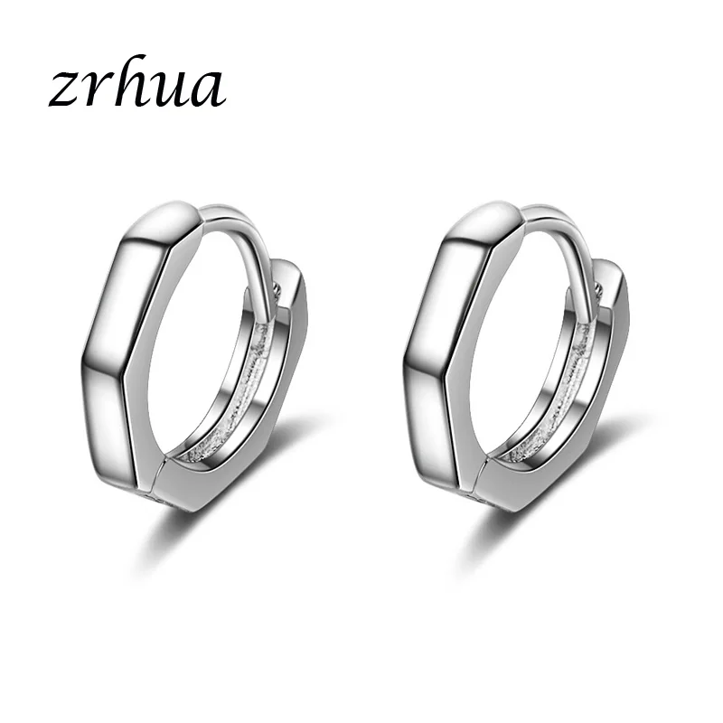 

ZRHUA pendientes 925 Sterling Silver Smooth Hoop Earrings For Women Men brincos oorbellen boucle d'oreille Silver/Black Anel