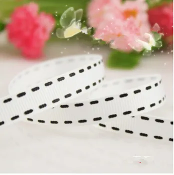 

wholesale 50 Yards 3/8 9-10mm of single face white/black Saddle Stitch printed Grosgrain Ribbon