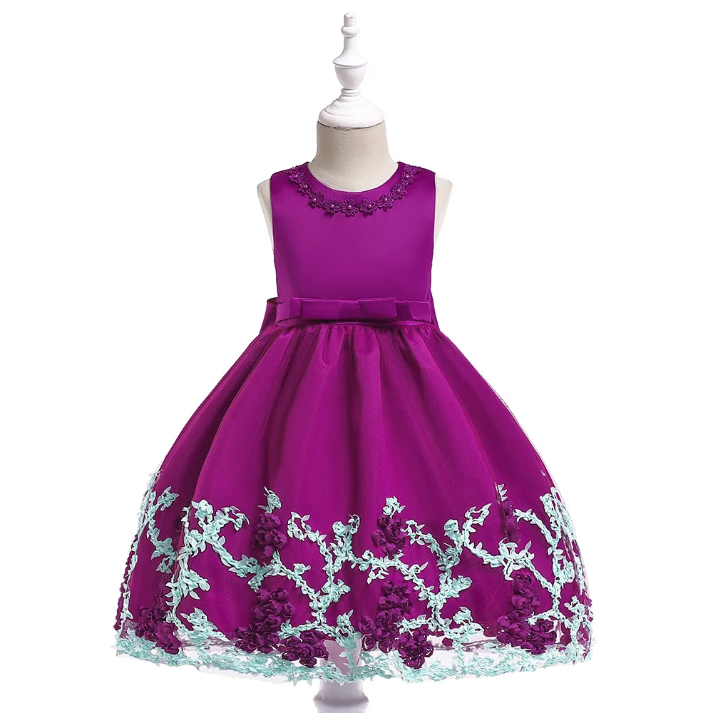 

2019 Korean Female Children's Beaded Flower Round Neck Sleeveless Princess Dress Children Clothing Flower Fairy Wedding Dress