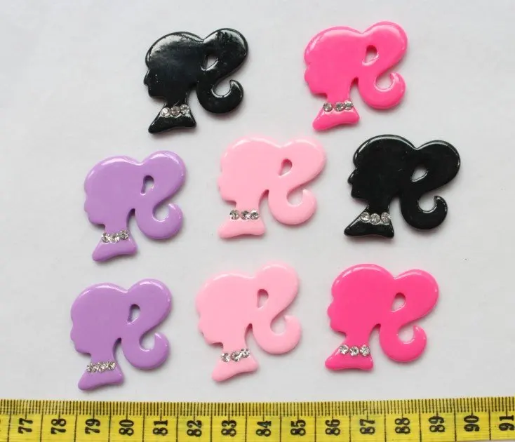 

Set of 50 pcs big Ponytail Girl shiny resin cabochon with rhinestones mixed colors 30mm wholesale free shipping