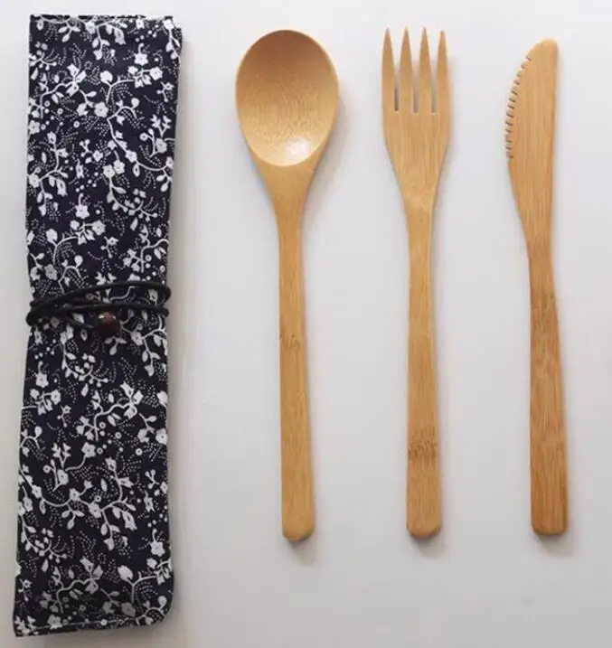 spoon fork knife Столовые приборы бамбуковые многоразовые 30 шт(10 комплектов) японская Ложка Вилка набор палочек для еды бамбуковая кухонная посуда - Цвет: spoon fork knife