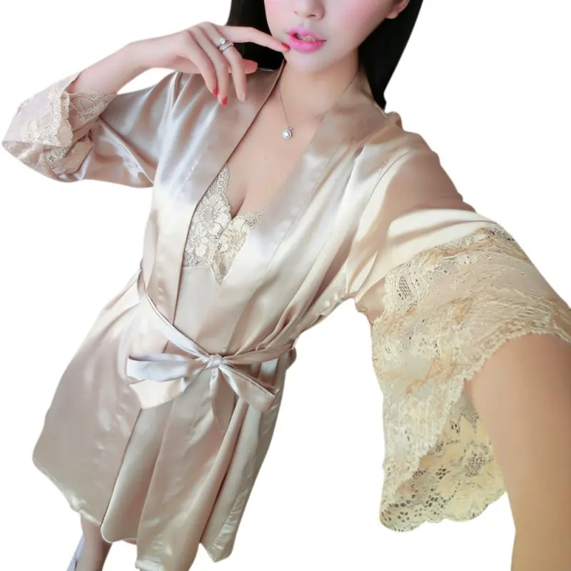 

New Sexy Womens Silk Satin Ladies Pajamas Sleepwear&Robes Nightdress Nightgown UK 2 PCS Hot