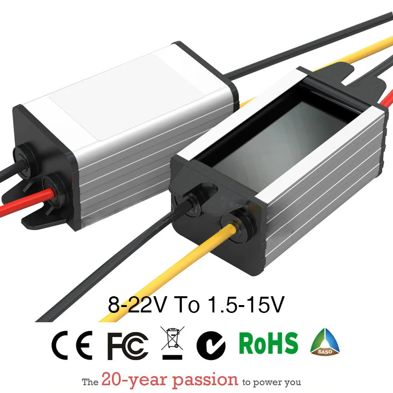 

Power Supply Converter DC/DC 8-22V to 1.5-15V 3A Waterproof Control Car Module Inverter Size 33*25*20mm