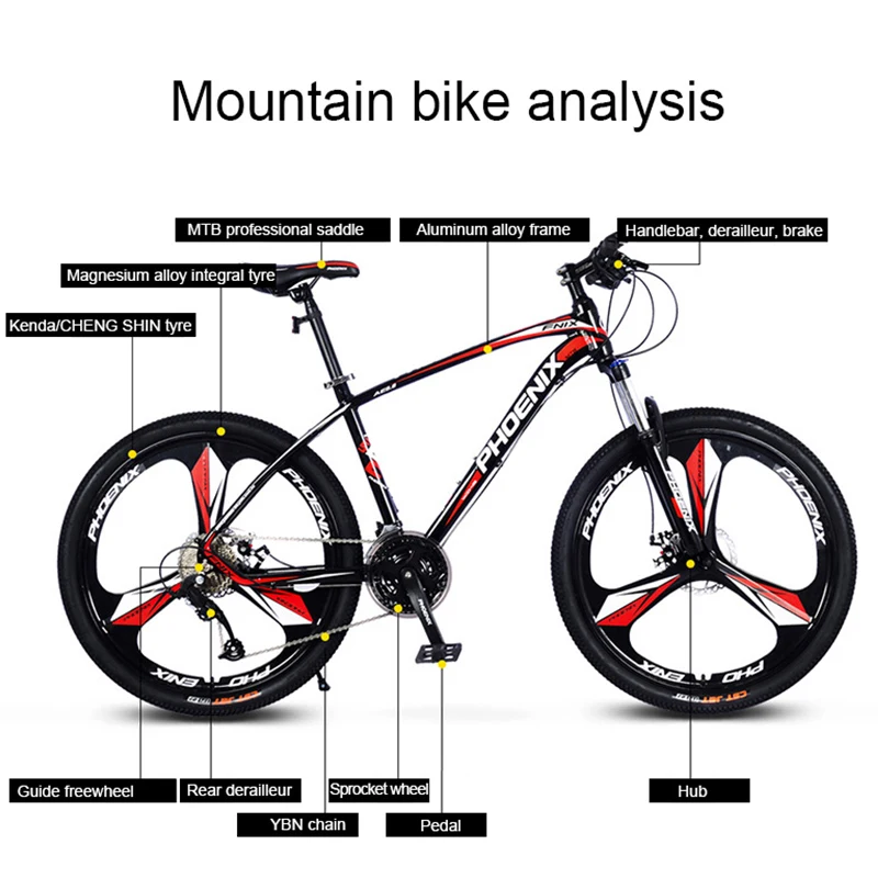 Феникс 26''27. 5'' студенческий внедорожный велосипед горный велосипед 27 скоростей мужской женский стальной велосипед MTB подвеска вилка велосипед