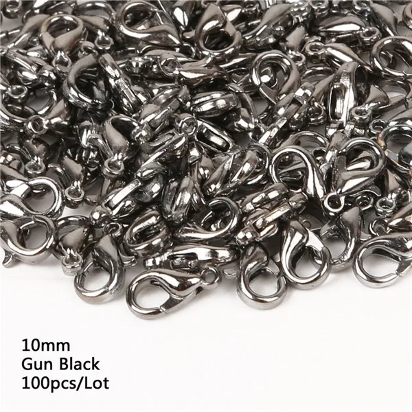 10mm Gun black 100 шт. 10/12/14/16 мм металлические карабины, крючки, станок и золото/родием застежками Крючки для изготовление, поиск ювелирных изделий DIY Цепочки и ожерелья - Цвет: 10mm Gun black