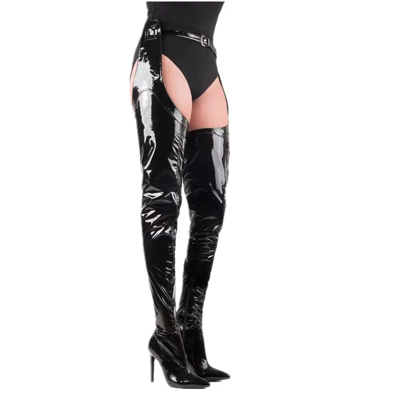 

New Fashion High Heel Over the Knee Woman Boots 2019 Sexy Pointed Toe Night Club Wearing Thigh High Boots with Belt Leather Boot