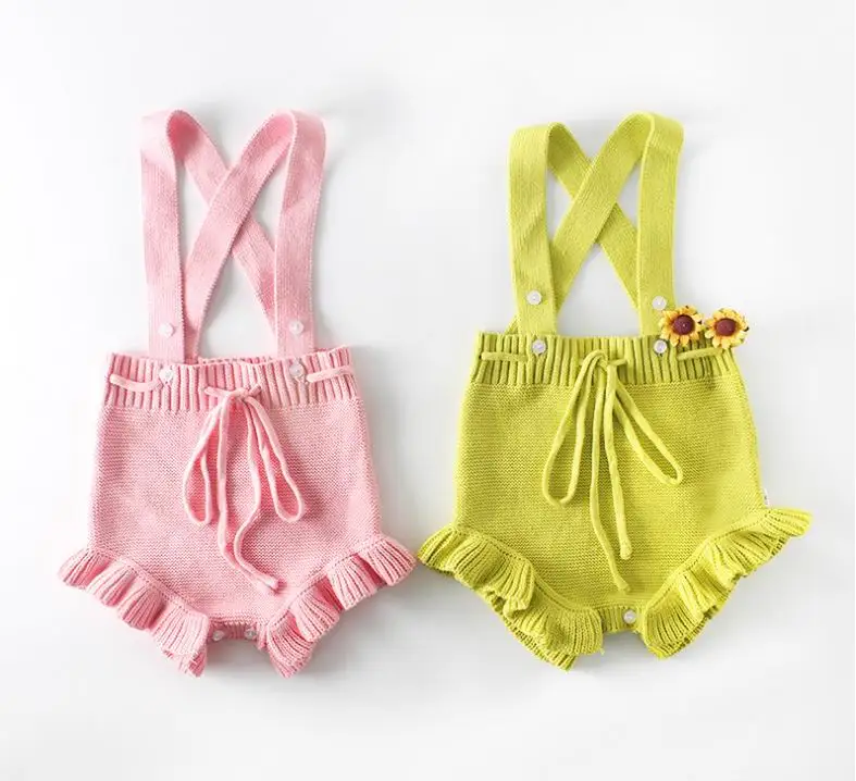 

Spring Autumn Baby Girl Romper Knitted Cotton Candy Color Suspenders Overalls Jumpsuit Baby Clothing J014