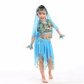 

High Quality Belly Dancing Suit For Girl Blue Red Yellow Shirt+Skirt Children Ballroom Female Indian Professional Garments Q4043