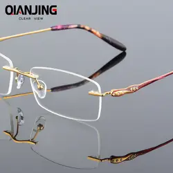 Чистый титановые очки без оправы оптический рамки рецепт зрелище Безрамное очки для женщин глаз 605 тонкий храм
