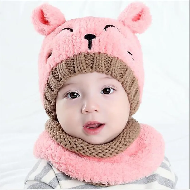 Lovely Baby Warm Hat Winter Infants Hat Scarf Set Boys Girls Knitted
