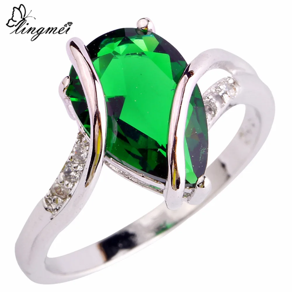 Lingmei Роскошные красивые ювелирные изделия для женщин модные популярные зеленый белый Многоцветный CZ Серебро 925 кольцо Размер 6 7 8 9 10 подарок
