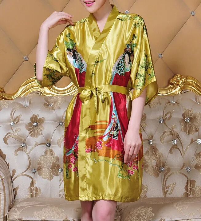 Горячая Распродажа модный ярко розовый женский шелковый халат из вискозы кимоно банное платье Ночная рубашка один размер цветок Xsz010D