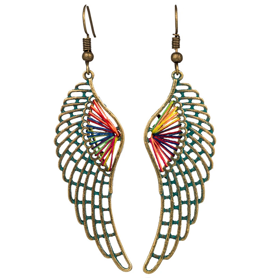 

New creative hollow wing dangle earrings Handmade woven colorful fringe earrings for women Vintage Wooden beads hanging earings