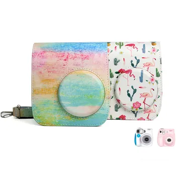 

PU Leather Camera Bag Case For FUJIFILM Instax Mini 7s 7c with Painting Flamingo Pattern Protector Cover Pouch