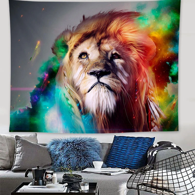 

Tapesties Nordic Forest King Color Lion Black White Tiger Elk Husky Tapestry Wall Decoration Yoga Mat Table Cloth Beach Towel