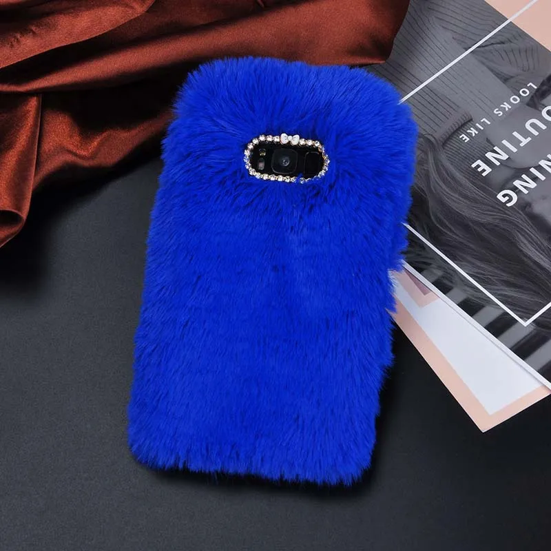 Blue Милый пушистый кроличий мех мягкий чехол для телефона для samsung Galaxy S9 S8 плюс S7 S6 край A3 A5 A7 J3 J5 J7 крышка чехол s - Цвет: Blue