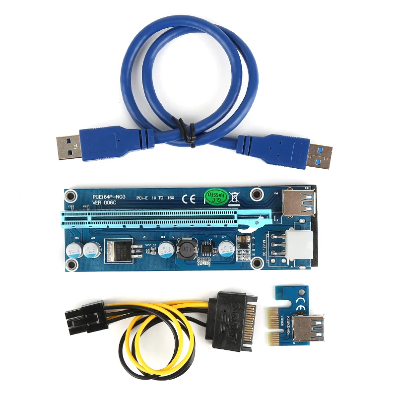 2017 Новый 30 см PCI Express PCI-E 1X до 16X Riser Card Extender адаптер PCIe + USB 3,0 кабель и 15Pin SATA к 6Pin IDE мощность шнур Горячая