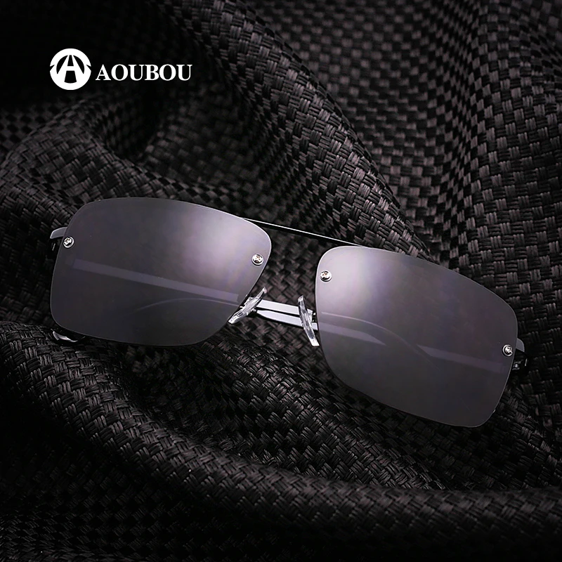 

AOUBOU Brand Design Sunglasses Men Black Rimless Eyewear Adult Driving UV400 Sun Glasses Male Fishing Glasses AB7027