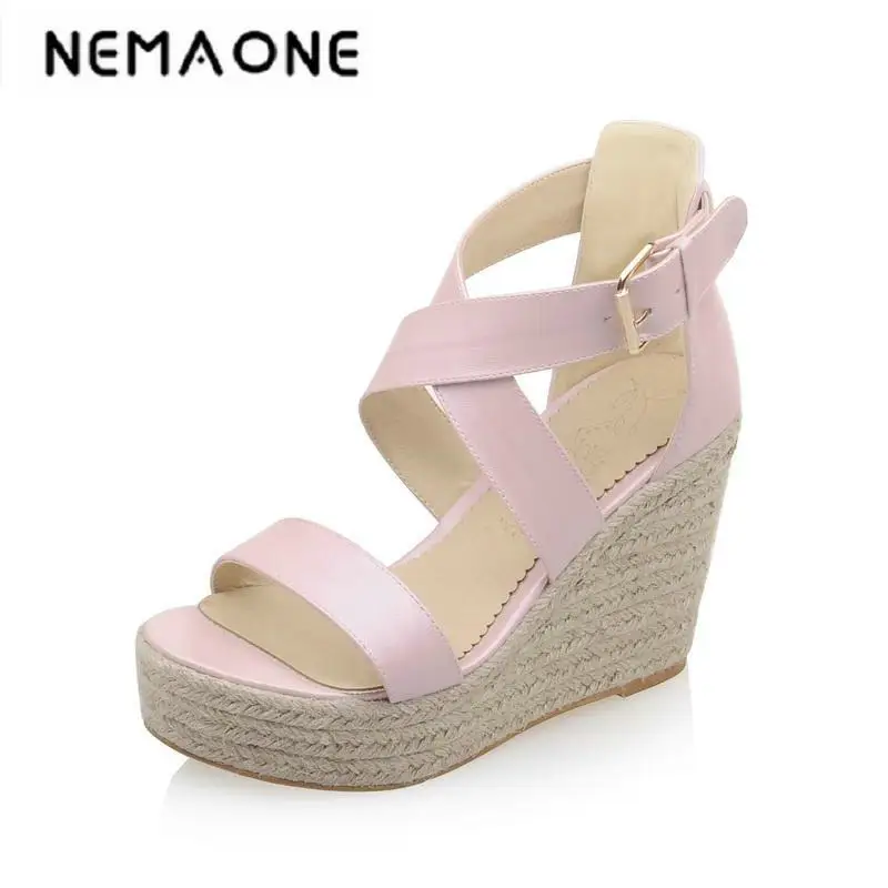 

Big size 34-43 new Women Sandals Vintage Design cross Strap Open Toe Summer Shoes wedges Heel Platform Sandals