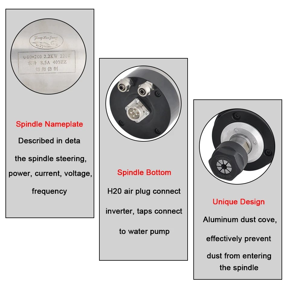 Комплект шпинделя с ЧПУ 2.2квт мотор шпинделя с водяным охлаждением 110 В 220 В VFD преобразователь 80 мм зажим 75 Вт водяной насос 3 шт. ER20 цанги