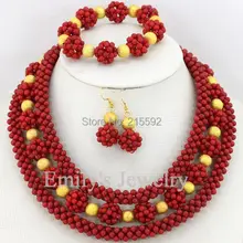 Нигерийские Свадебные африканские Бусины комплект ювелирных изделий красный модная свадебная Цепочки и ожерелья комплект ювелирных изделий Африканский коралловый Бусины Ювелирные наборы cj117