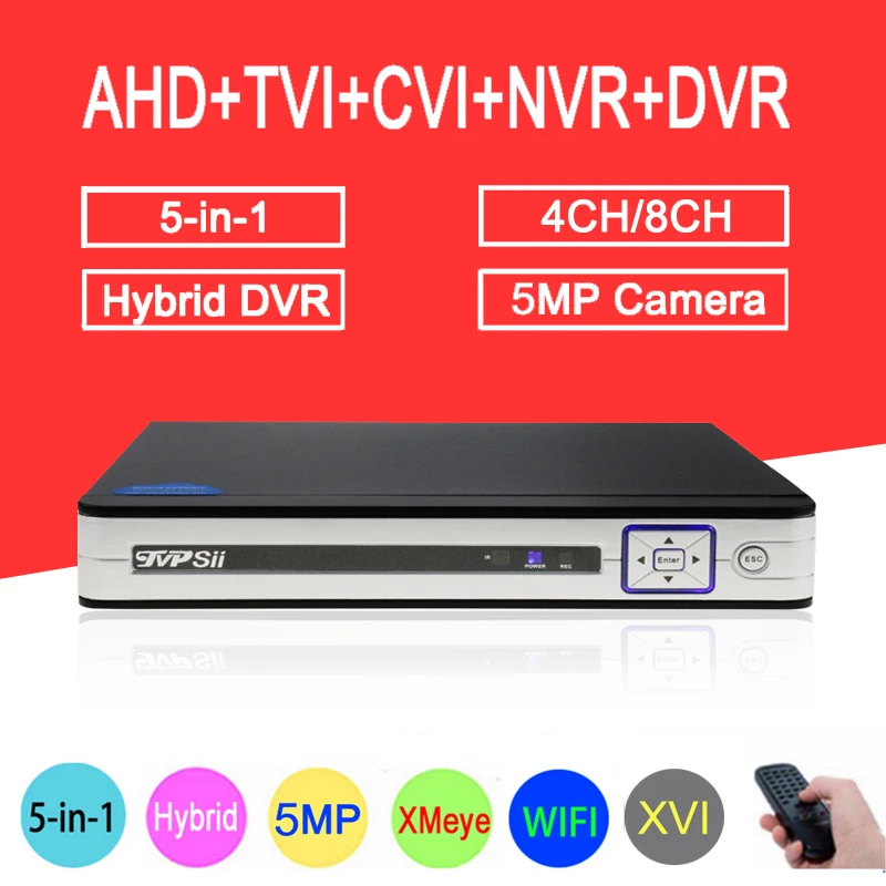 

5MP Surveillance Camera Silver Panel Hi3531D 8CH/4CH WIFI 6 in 1 Hybrid Coaxial XVI TVI CVI NVR AHD CCTV DVR Free Shipping
