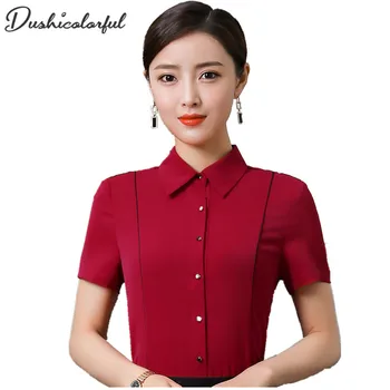 

Dushicolorful new 2019 summer short sleeve women's tops fashion office lady shirt women turn-down collar women's clothing blusas