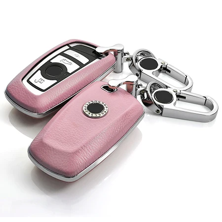 Чехол ShinMan для ключей BMW X3 X4 M5 M6, защитный чехол для ключей, чехол для ключей 1 серии 2 3 4 5 6 7, чехол для ключей из коровьей кожи - Название цвета: Pink