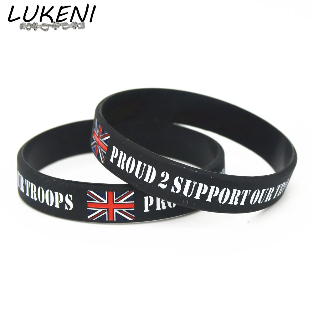 1PC Black Proud 2 Support Our Troops Silicone Wristbands THE Britain A