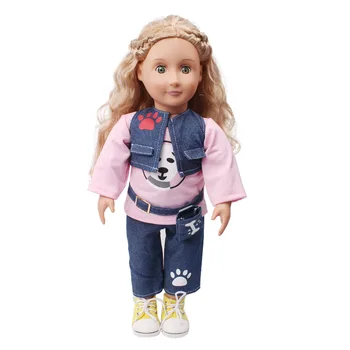 

Doll clothes pink casual suit dog pattern +pant toy accessories 18 inch Girl doll and 43 cm baby dolls c700