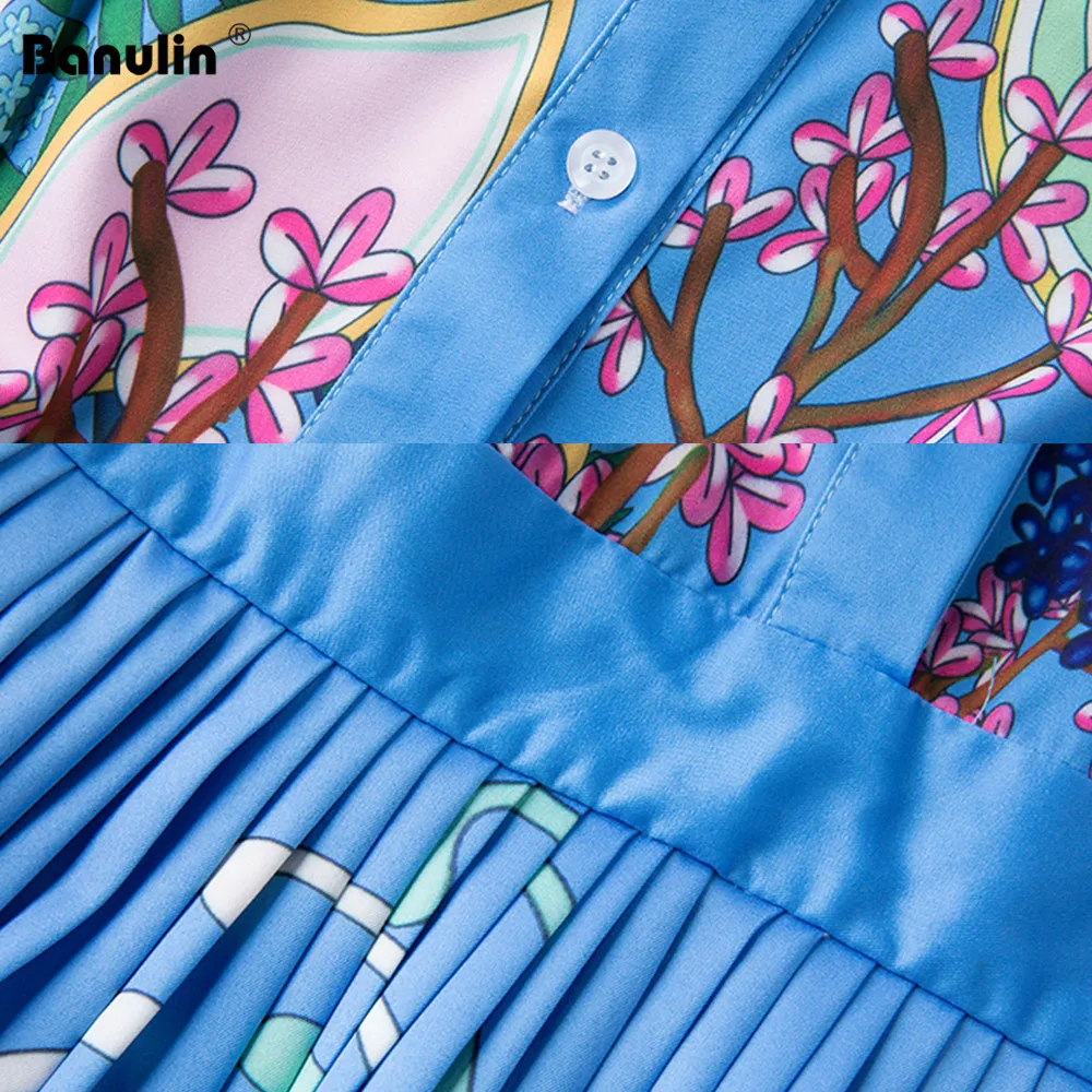 Женское платье с коротким рукавом Banulin синее повседневное плиссированное