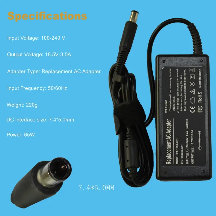 65W 18.5V 3.5A Laptop AC Adapter Power Supply Notebook Charger For HP For Compaq G62 CQ45 CQ40 G6