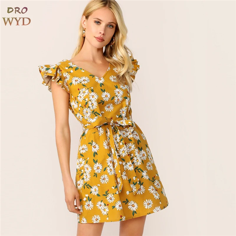 

Summer Print Floral Sexy Mini Dress 2019 Women Casual Boho Short-sleeve V-neck Bandage Dress Vacation Club Party Dress Vestidos