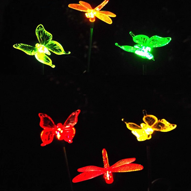 RGB уличный светодиодный светильник для газона, садовый светильник, водонепроницаемый светильник для украшения сада, Бабочка, птица, стрекоза, новинка художественная Солнечная лампа, Декор