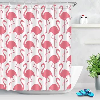 

LB 180*180 Pink Flamingo White Shower Curtains Luxury Washable Waterproof Bathroom Curtain Fabric Polyester for Bathtub Decor