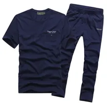 Новое поступление, летние мужские повседневные комплекты из 2 предметов, футболка с коротким рукавом+ штаны, одежда, футболки и штаны, мужские одноцветные летние комплекты