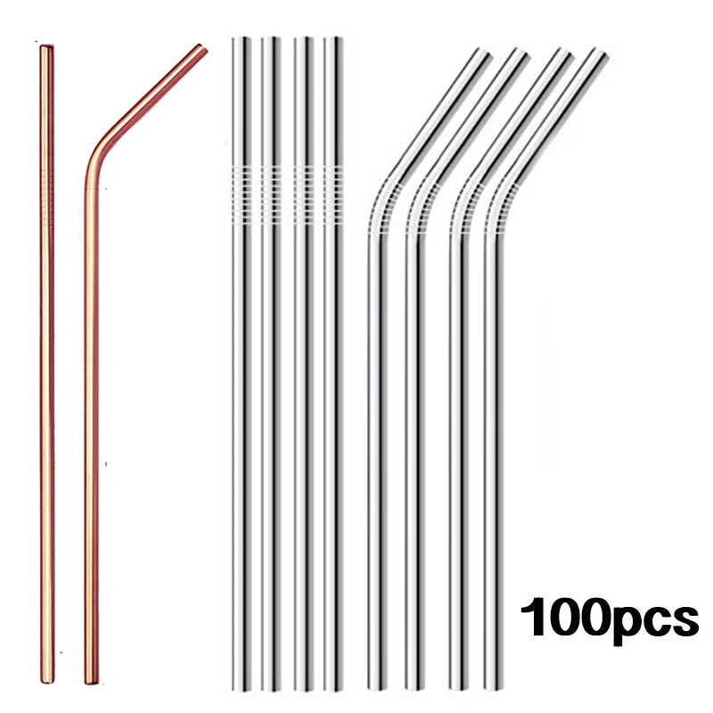 100 шт соломинки из нержавеющей стали, металлические соломинки, упаковка из 100
