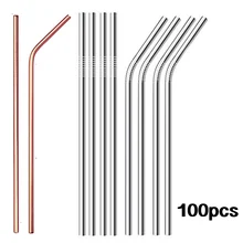 100 шт соломинки из нержавеющей стали, металлические соломинки, упаковка из 100